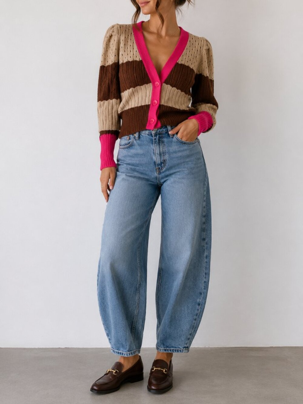 Calligraphy Cropped Colorblock Cardigan Y2K Knit Size Medium